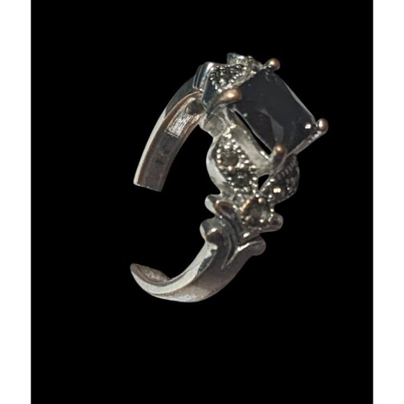 Gothic Art Deco Black Gemmed And Marcasite Ring Size 7 1/4 - Picture 9 of 13